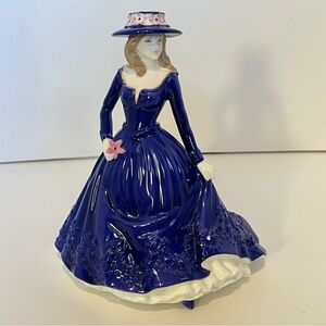 Royal Worcester Leanne LES PETITES 2005 Fine Bone China Figurine Blue Dress Hat